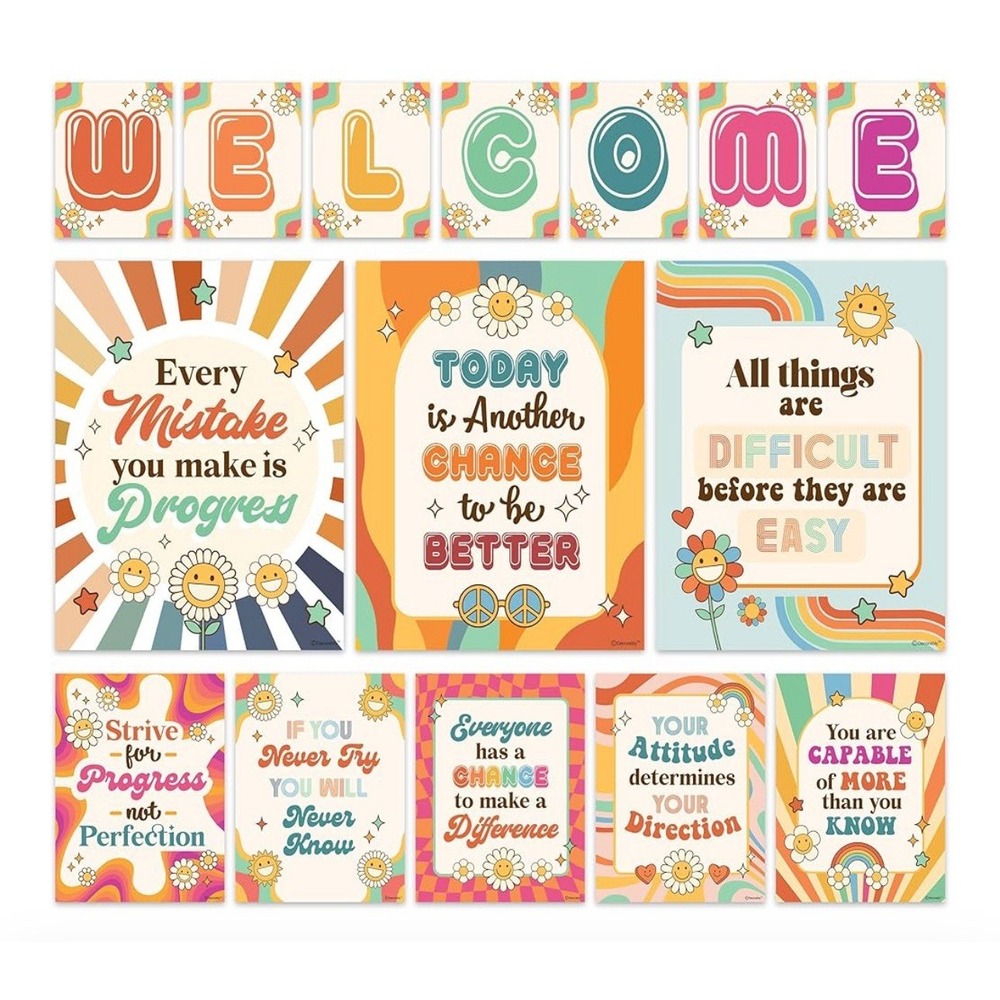 🧡🌈 Decorably Retro Groovy Classroom Poster Set 🌈🧡